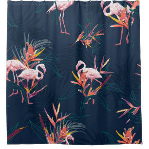 Cortina Para Box Hawaii Tropical Flamingo com Pássaro do Paraíso