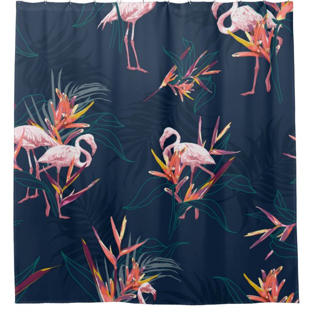Cortina Para Box Hawaii Tropical Flamingo com Pássaro do Paraíso Fl (Frente)