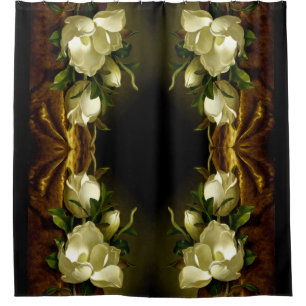 Cortina Para Box Heade Magnolia Flowers em Velvet Dourado