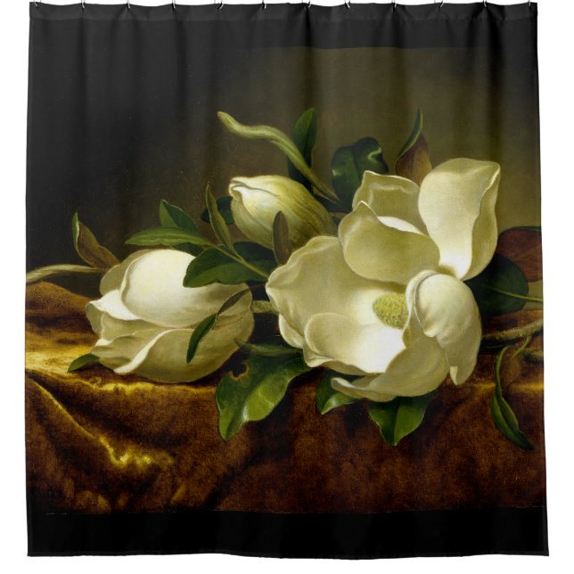 Cortina Para Box Heade Magnolia Flowers em Velvet Dourado (Frente)