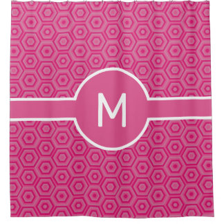 Cortina Para Box Hexágonos Rosa com Monograma Central Geométrico