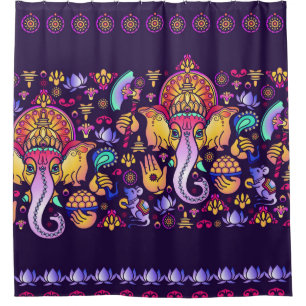 Cortina Para Box Hindu Deus Ganesha e símbolos indianos em forma de