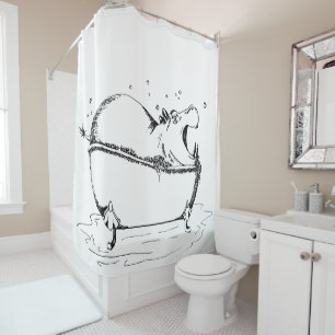 Cortina Para Box Hippo Bath Fun Illustration Black