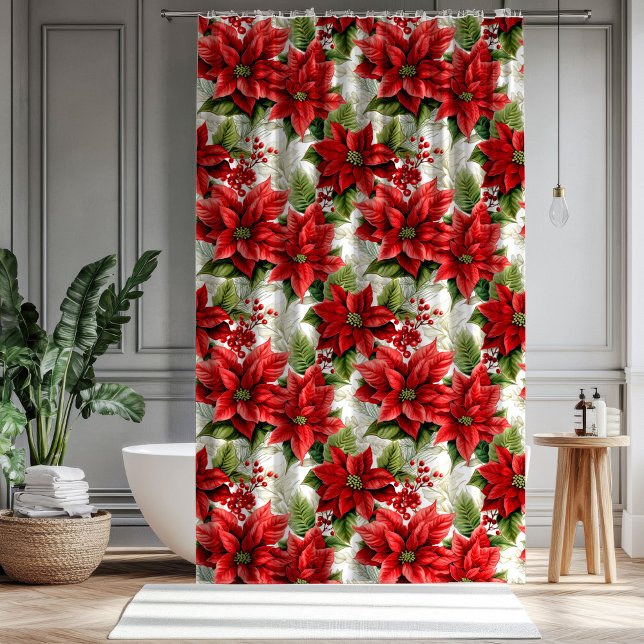 Cortina Para Box Holiday Floral Curtain Red Poinsettia Décor (Holiday Floral Curtain Red Poinsettia Décor)