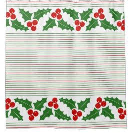 Cortina Para Box Holly berry e vermelha, listras verdes Natal