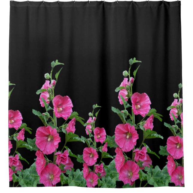 Cortina Para Box Hollyhocks Rosa em Preto (Frente)