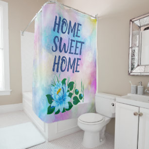 Cortina Para Box Home Sweet Colorful Watercolor Texto Floral