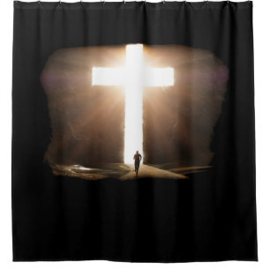 Cortina Para Box Homem Correndo pela Cruz Cristã Brilhante de Jesu
