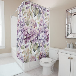 Cortina Para Box Hortênsias em aquarela rosa elegante roxo