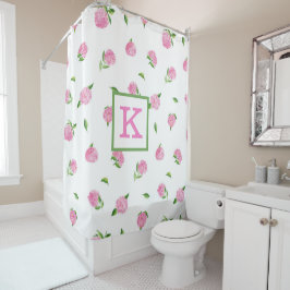 Cortina Para Box Hydrangas Rosa De Aquarela Monograma