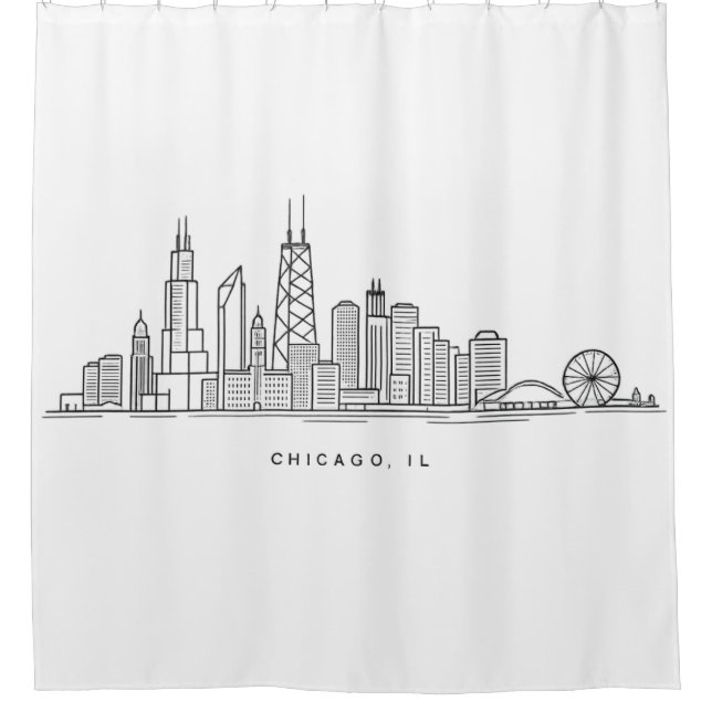 Cortina Para Box Ilustração da paisagem urbana de Chicago IL (Frente)