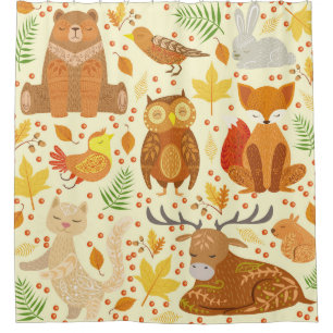 Cortina Para Box Ilustração de animais florestais ornamentais.