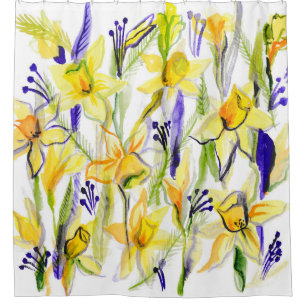 Cortina Para Box Ilustração de Aquarela de Daffodils Amarelos