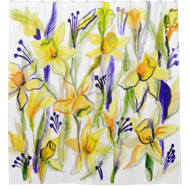 Cortina Para Box Ilustração de Aquarela de Daffodils Amarelos (Frente)