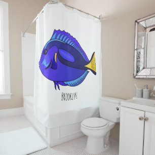 Cortina Para Box Ilustração de desenho animado de peixe marrom azul