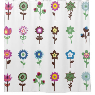 Cortina Para Box Ilustração em Cuta das Flores Retro Coloridas