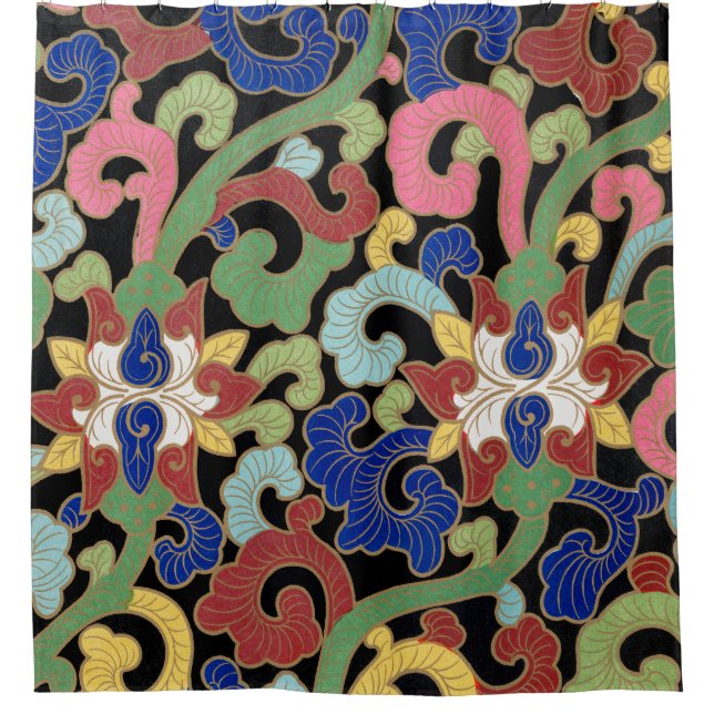 Cortina Para Box Ilustração floral chinesa (Frente)