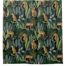 Ilustração Floresta Selva Leopardo Sem Costura