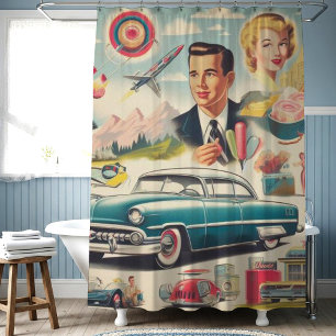 Cortina Para Box Ilustração Kitsch da década de 1950