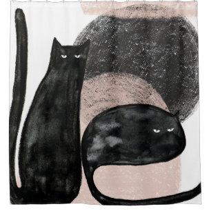 Cortina Para Box Ilustração minimalista de gatos pretos, arte moder