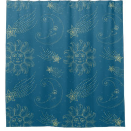 Cortina Para Box Ilustração Vintage de estrelas de lua Sun