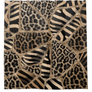 Cortina Para Box Impressão animal - Leopardo e Zebra - ouro pastel