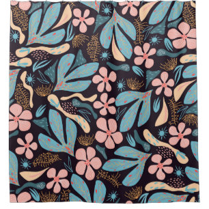 Cortina Para Box Impressão Azul Coral Azul Floral Escuro