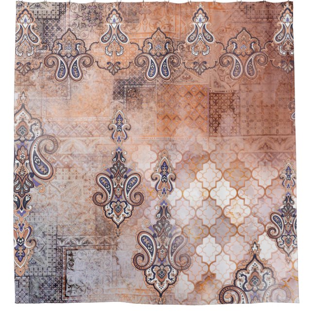 Cortina Para Box Impressão clássico de colheita com retalhamento, p (Frente)