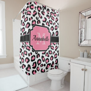 Cortina Para Box Impressão cor-de-rosa do leopardo