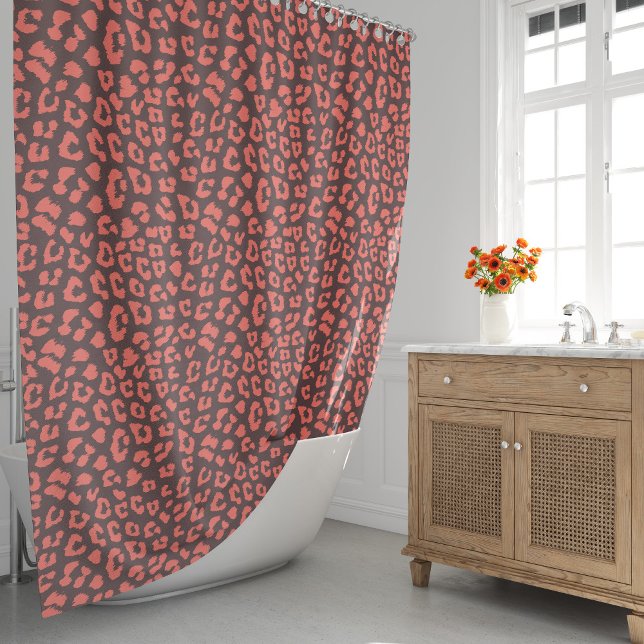 Cortina Para Box Impressão Coral Brown Leopardo (Coral Brown Leopard Print Shower Curtain by Looly Elzayat
)