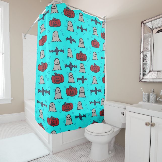 Cortina Para Box Impressão de Dia das Bruxas de Diversão Azul (In Situ)