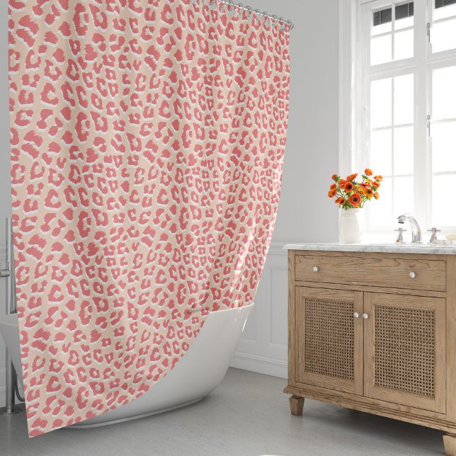 Cortina Para Box Impressão de leopardo branco coral (Coral Apricot Leopard Print Shower Curtain by Looly Elzayat
)