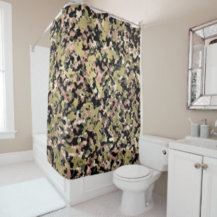 Cortina Para Box Impressão de padrão camuflado rosa dourado verde p