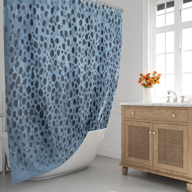Cortina Para Box Impressão de Peixe Azul e Preto  (Blue and Black Fish Print Shower Curtain by Looly Elzayat
)