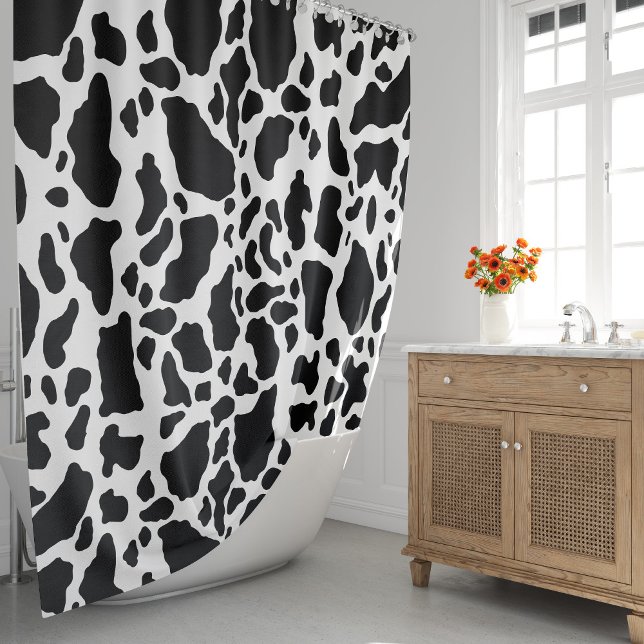 Cortina Para Box Impressão de Vaca Preta e Branca (Black & White Cow Spots Animal Print Pattern Shower Curtain by Looly Elzayat)