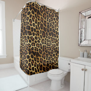 Cortina Para Box Impressão Dourada de Leopardo Preto Preto-Castanho