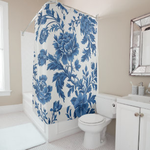 Cortina Para Box Impressão Floral inspirada no Vitoriano Azul e Bra