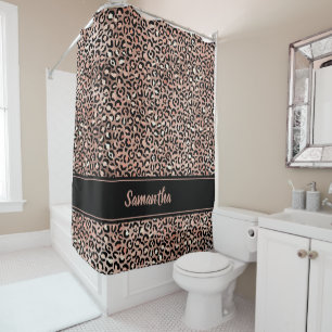 Cortina Para Box Impressão Leopardo Dourada Rosa Chic Preta Persona