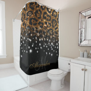 Cortina Para Box Impressão Leopardo Preto e Ouro Sparkle