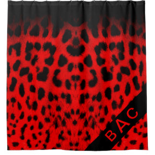 Cortina Para Box Impressão Leopardo Vermelho e Preto Monograma