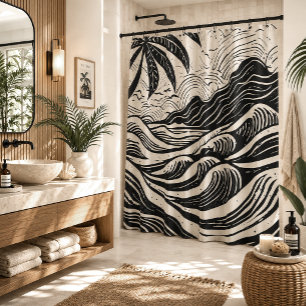 Cortina Para Box impressão litográfica de ilha tropical