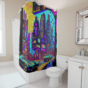 Cortina Para Box Impressionante Mosaico, Vidro Escondido Neon Cyber