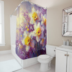 Cortina Para Box Impressionista Daffodil Floral Purple Yellow Art