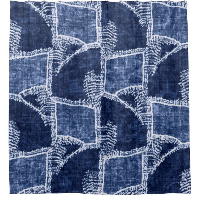 Cortina Para Box Indigo-Dyed Effect Textured Checked Patchwork Grap (Frente)
