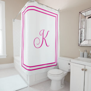 Cortina Para Box Iniciais de Monograma Rosa Quente Branco Script Pe