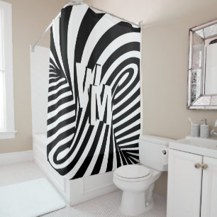 Cortina Para Box Iniciais de Padrão de Zebra Abstrato branco retrô