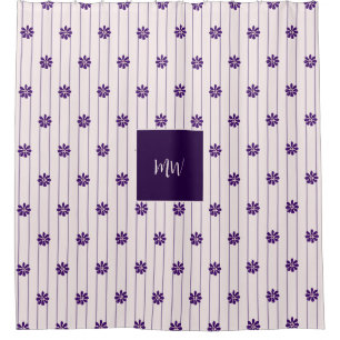 Cortina Para Box Iniciais de Script Blush & Violet Stripes, Flores