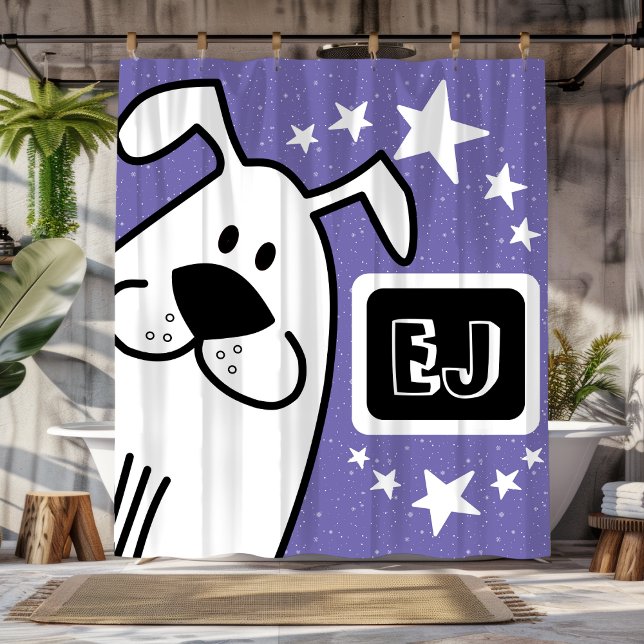 Cortina Para Box Iniciais personalizados, preto e branco (Personalized Initials Black and White Dog Shower Curtain)