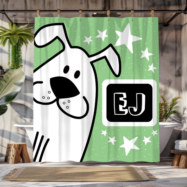 Cortina Para Box Iniciais personalizados, preto e branco (Personalized Initials Black and White Dog Shower Curtain)