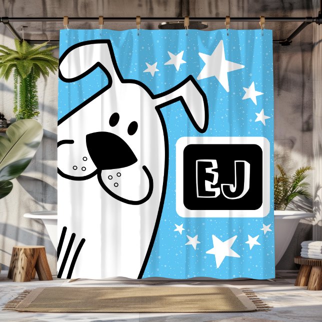 Cortina Para Box Iniciais personalizados, preto e branco (Personalized Initials Black and White Dog Shower Curtain)